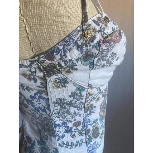Guess Floral Denim Corset Dress Womens Size 1 White Lace Up Bodycon Mini - Picture 13 of 14